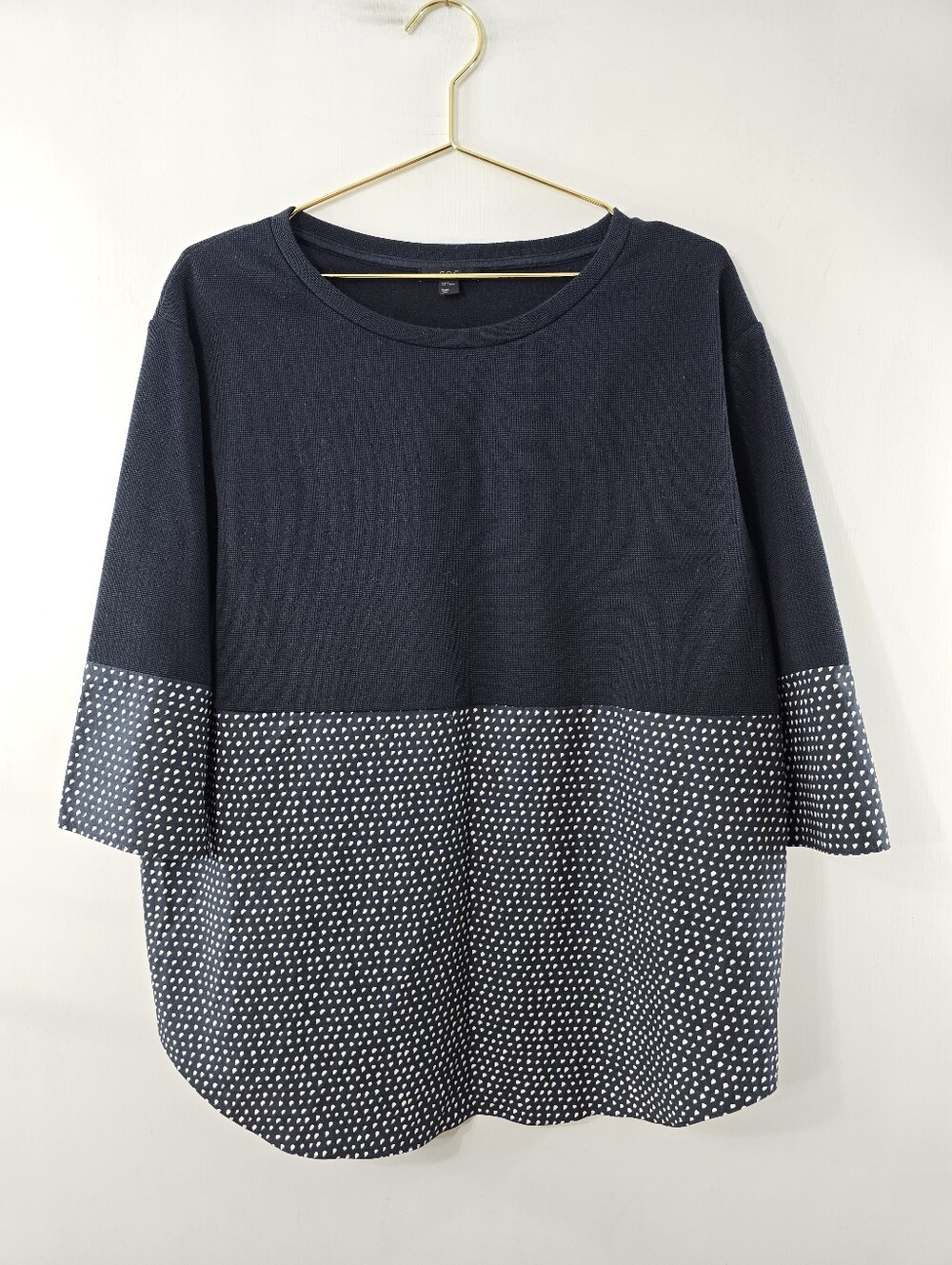 COS Twofer Duo Poplin Dotted Relaxed Fit Textured Knit 3/4 Sleeve Blouse Tunic
